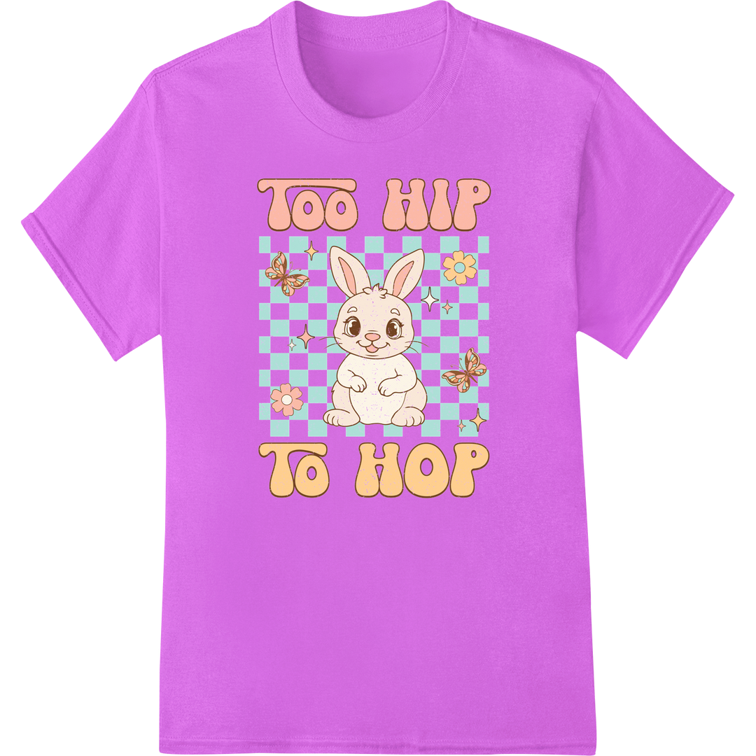 Retro 'Too Hip To Hop' Easter Bunny DTF Print Heat Transfer on purple shirt - SUPERDTF-DTF Prints-DTF Transfers-Custom DTF Prints