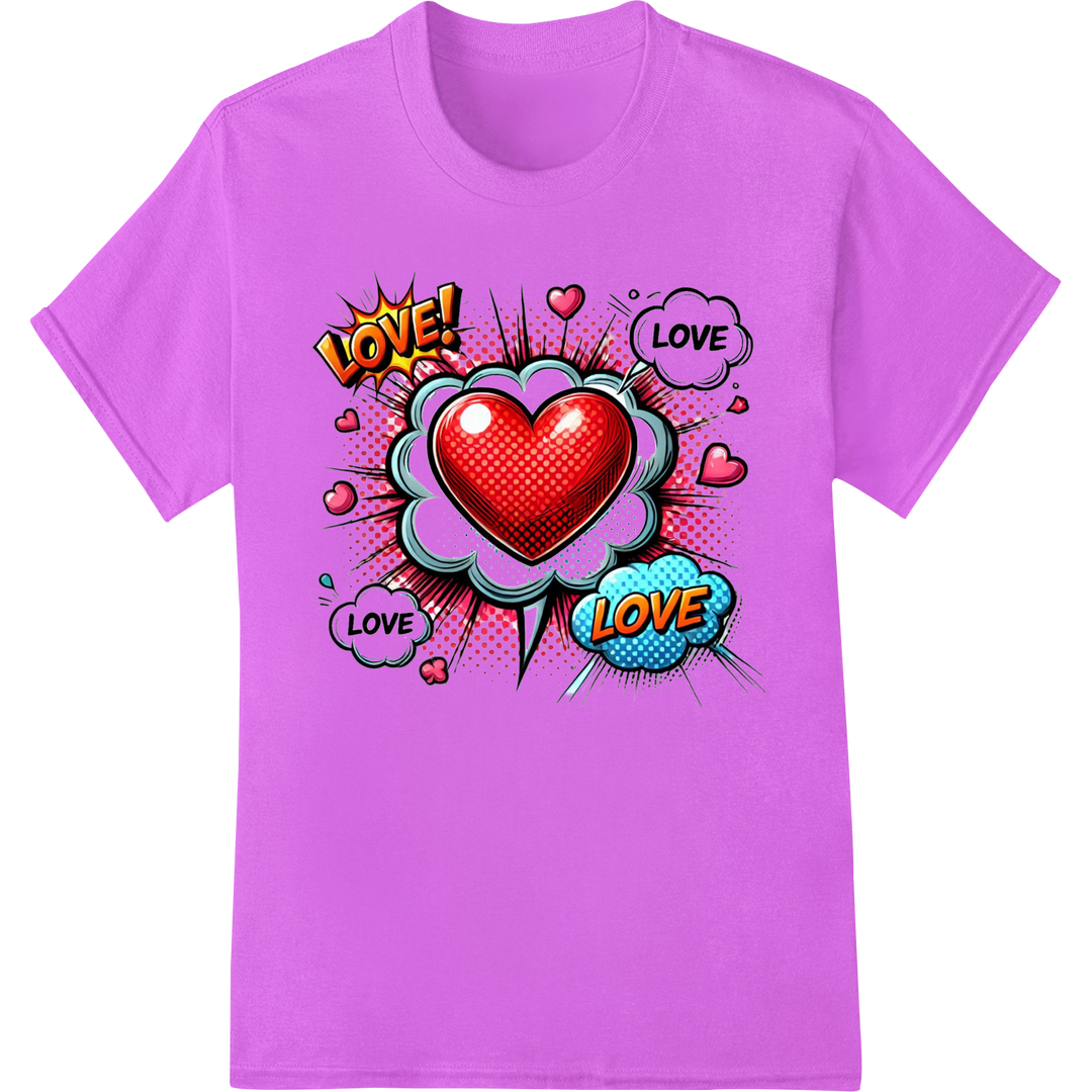 Pop Art LOVE Red Heart DTF Print Heat Transfer | Valentines on purple shirt - SUPERDTF-DTF Prints-DTF Transfers-Custom DTF Prints