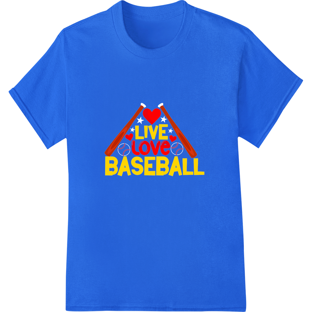 Knock It Out of the Park: Live Love Baseball DTF Print on blue shirt - SUPERDTF-DTF Prints-DTF Transfers-Custom DTF Prints