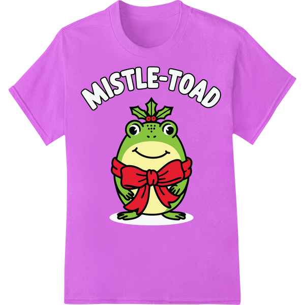 Adorable 'Mistle-Toad' Frog DTF Print for Festive Holiday Style on purple shirt - SUPERDTF-DTF Prints-DTF Transfers-Custom DTF Prints