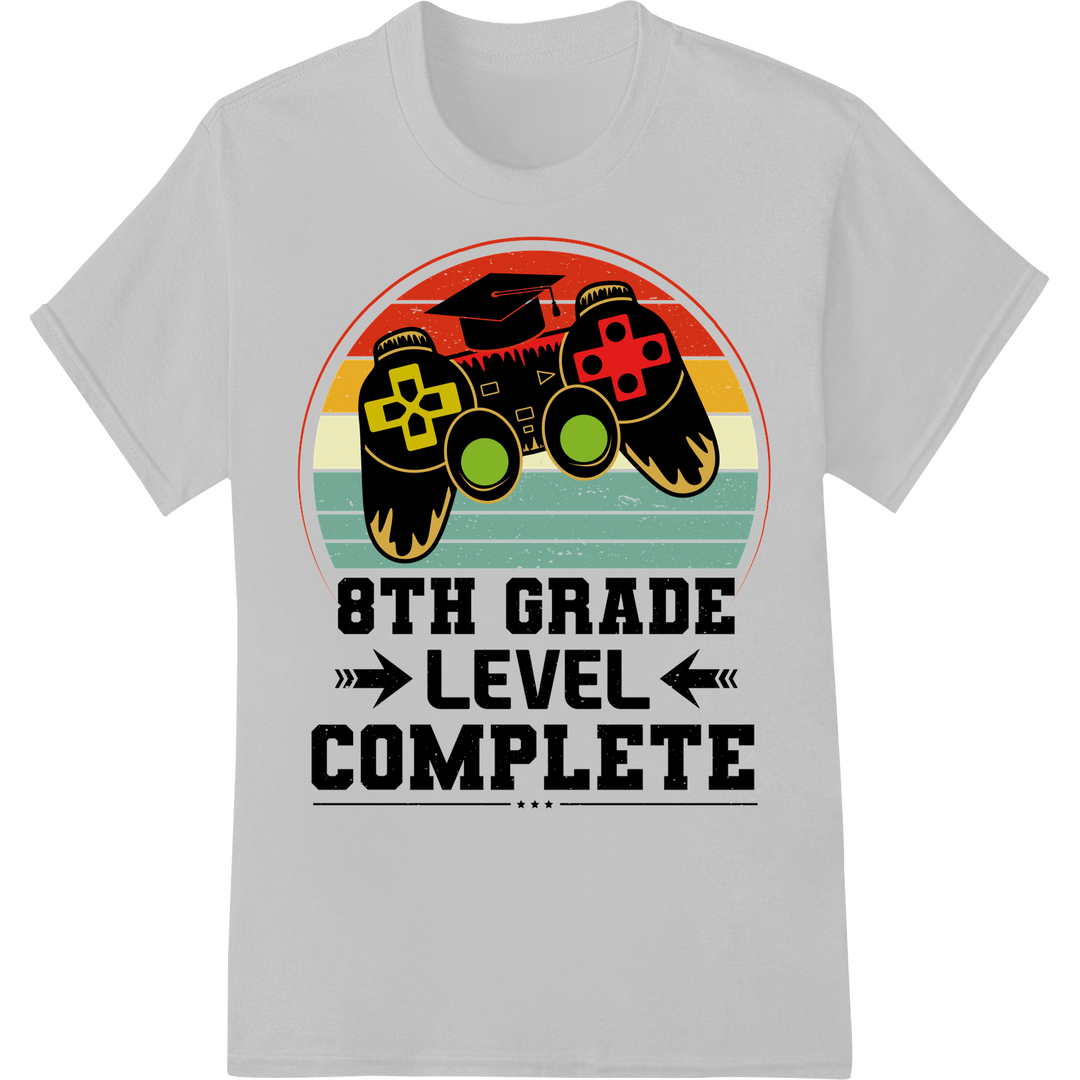 Retro 8th Grade Level Complete Gaming DTF Print Transfer on white shirt - SUPERDTF-DTF Prints-DTF Transfers-Custom DTF Prints