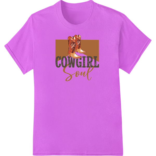 Bold western cowgirl heat transfer design with a sassy attitude perfect for custom t-shirt printing and apparel decoration.