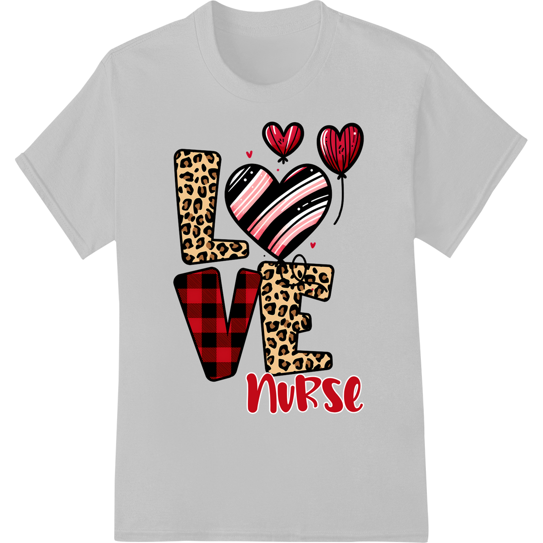 Valentine's Love for Nurses: Leopard Print Heart DTF Transfer on white shirt - SUPERDTF-DTF Prints-DTF Transfers-Custom DTF Prints