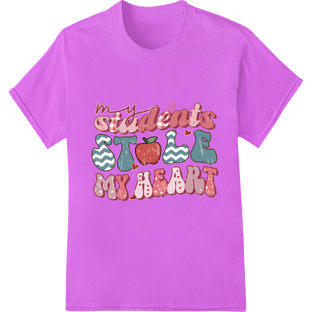 Adorable 'My Students Stole My Heart' Teacher Valentine DTF Print on purple shirt - SUPERDTF-DTF Prints-DTF Transfers-Custom DTF Prints