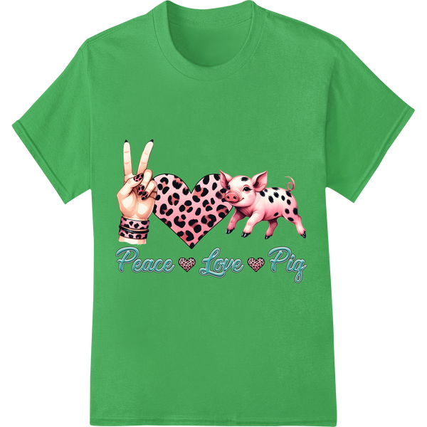 Adorable 'Peace Love Pig' DTF Print Heat Transfer on green shirt - SUPERDTF-DTF Prints-DTF Transfers-Custom DTF Prints