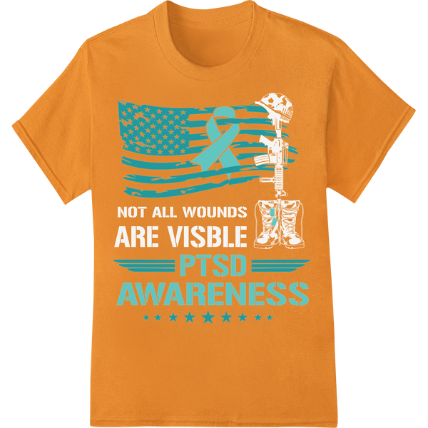 Bold Teal PTSD Awareness Flag DTF Print Heat Transfer on orange shirt - SUPERDTF-DTF Prints-DTF Transfers-Custom DTF Prints