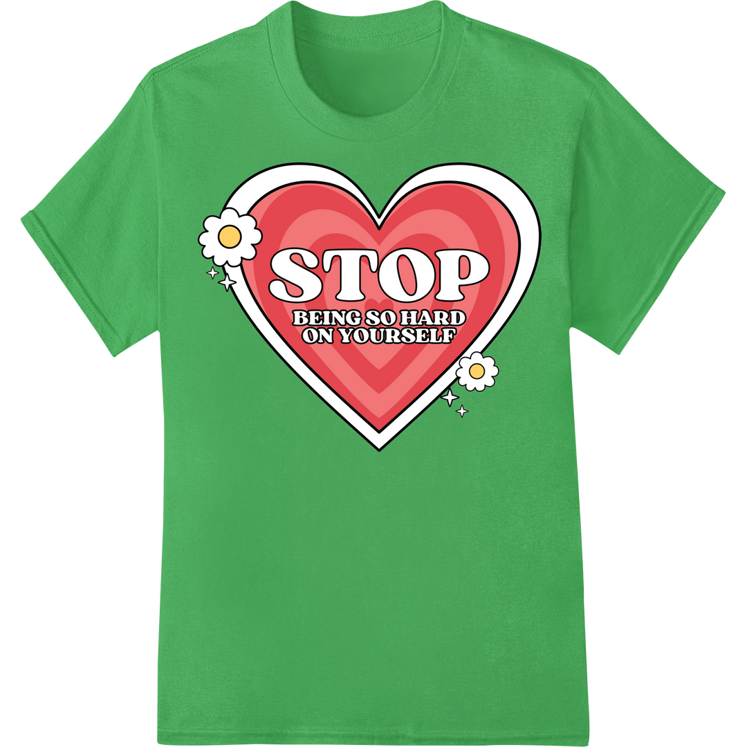 Uplifting Red Heart DTF Transfer Print | Self-Love Design on green shirt - SUPERDTF-DTF Prints-DTF Transfers-Custom DTF Prints