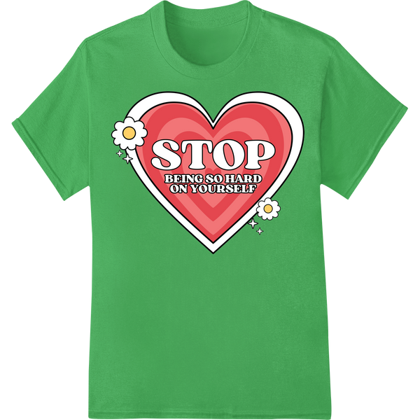 Uplifting Red Heart DTF Transfer Print | Self-Love Design on green shirt - SUPERDTF-DTF Prints-DTF Transfers-Custom DTF Prints