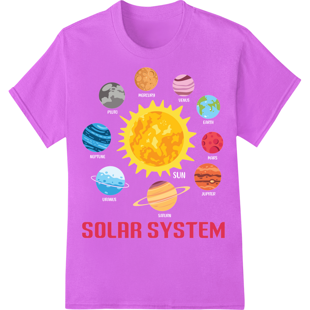 Vibrant Solar System DTF Print Heat Transfer for Education on purple shirt - SUPERDTF-DTF Prints-DTF Transfers-Custom DTF Prints