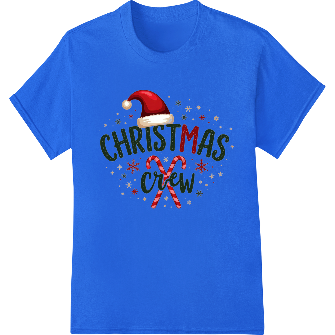 Festive 'CHRISTMAS crew' DTF Print Heat Transfer on blue shirt - SUPERDTF-DTF Prints-DTF Transfers-Custom DTF Prints