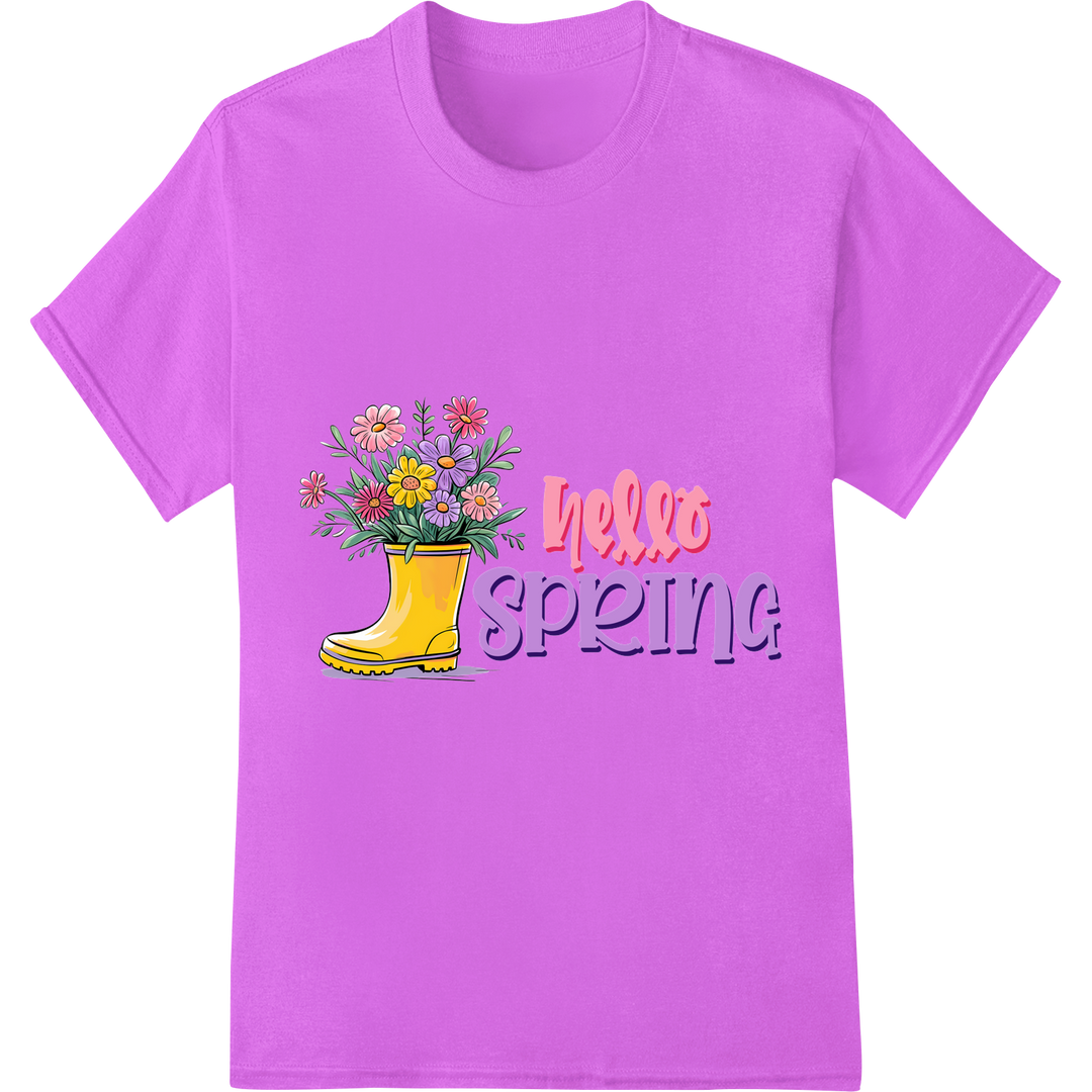 Vibrant Hello Spring Boot Floral DTF Print Heat Transfer on purple shirt - SUPERDTF-DTF Prints-DTF Transfers-Custom DTF Prints