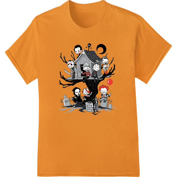 Haunted Tree: Creepy Characters Perch in Eerie Branches on orange shirt - SUPERDTF-DTF Prints-DTF Transfers-Custom DTF Prints