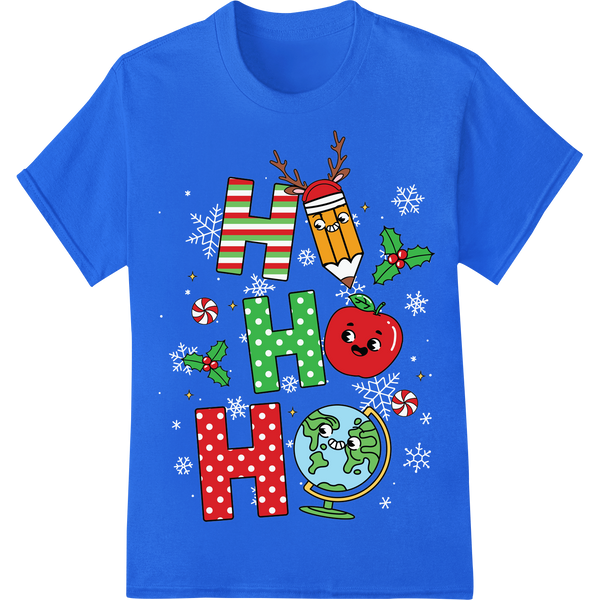 Adorable Teacher Christmas Heat Transfer Print | Holiday on blue shirt - SUPERDTF-DTF Prints-DTF Transfers-Custom DTF Prints