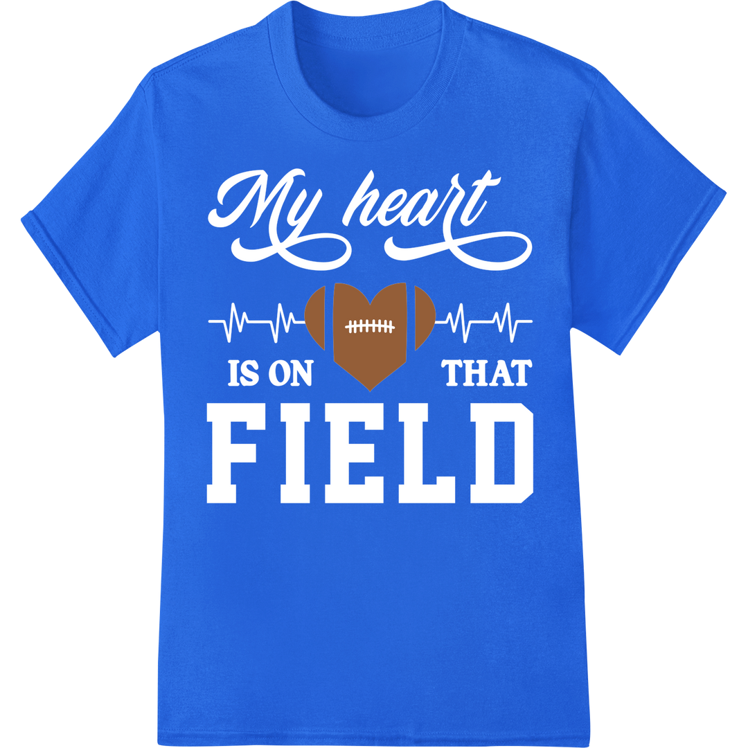 Football Heart DTF Heat Transfer Print | Sports Love Design on blue shirt - SUPERDTF-DTF Prints-DTF Transfers-Custom DTF Prints