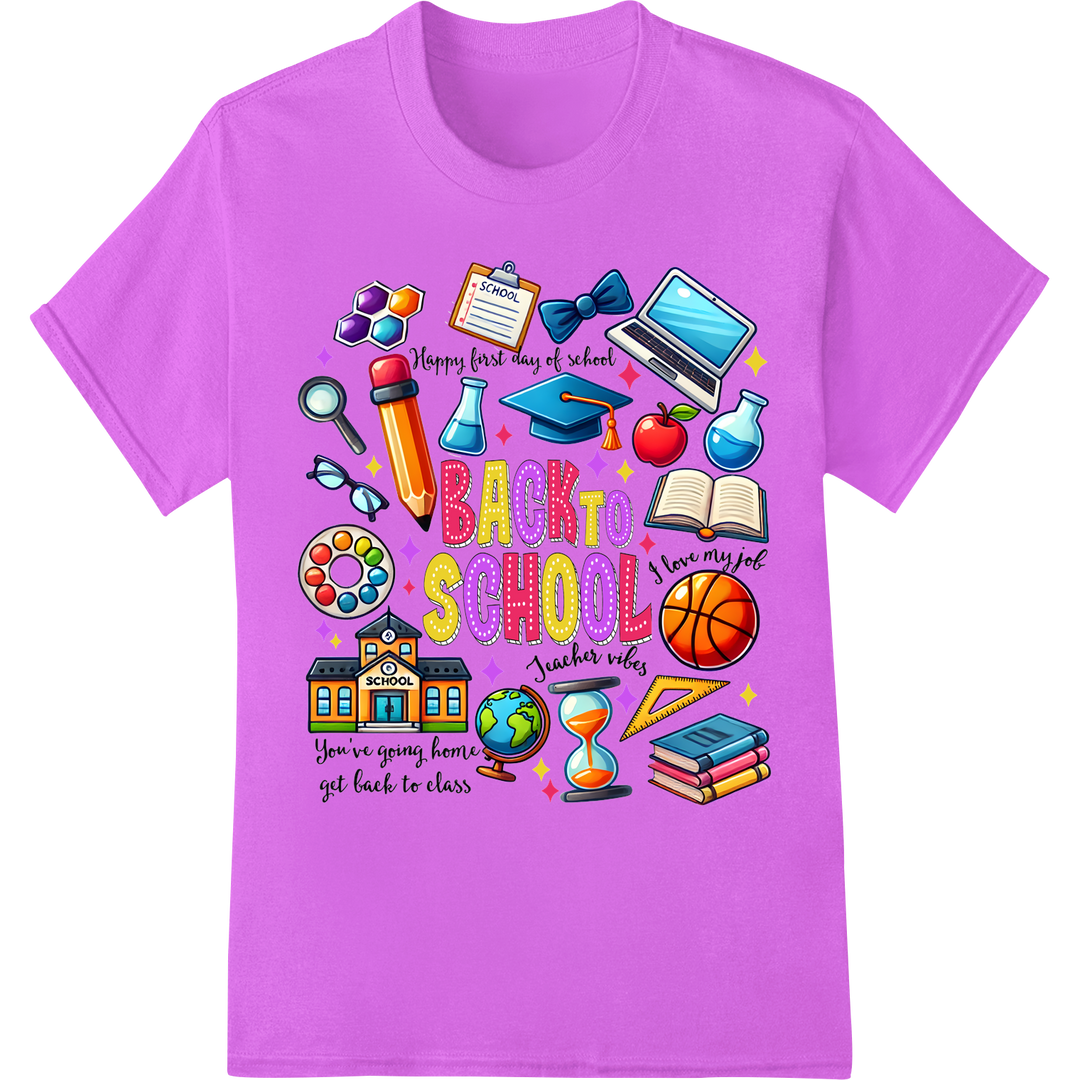 Vibrant Back-to-School DTF Print Heat Transfer for Teachers on purple shirt - SUPERDTF-DTF Prints-DTF Transfers-Custom DTF Prints