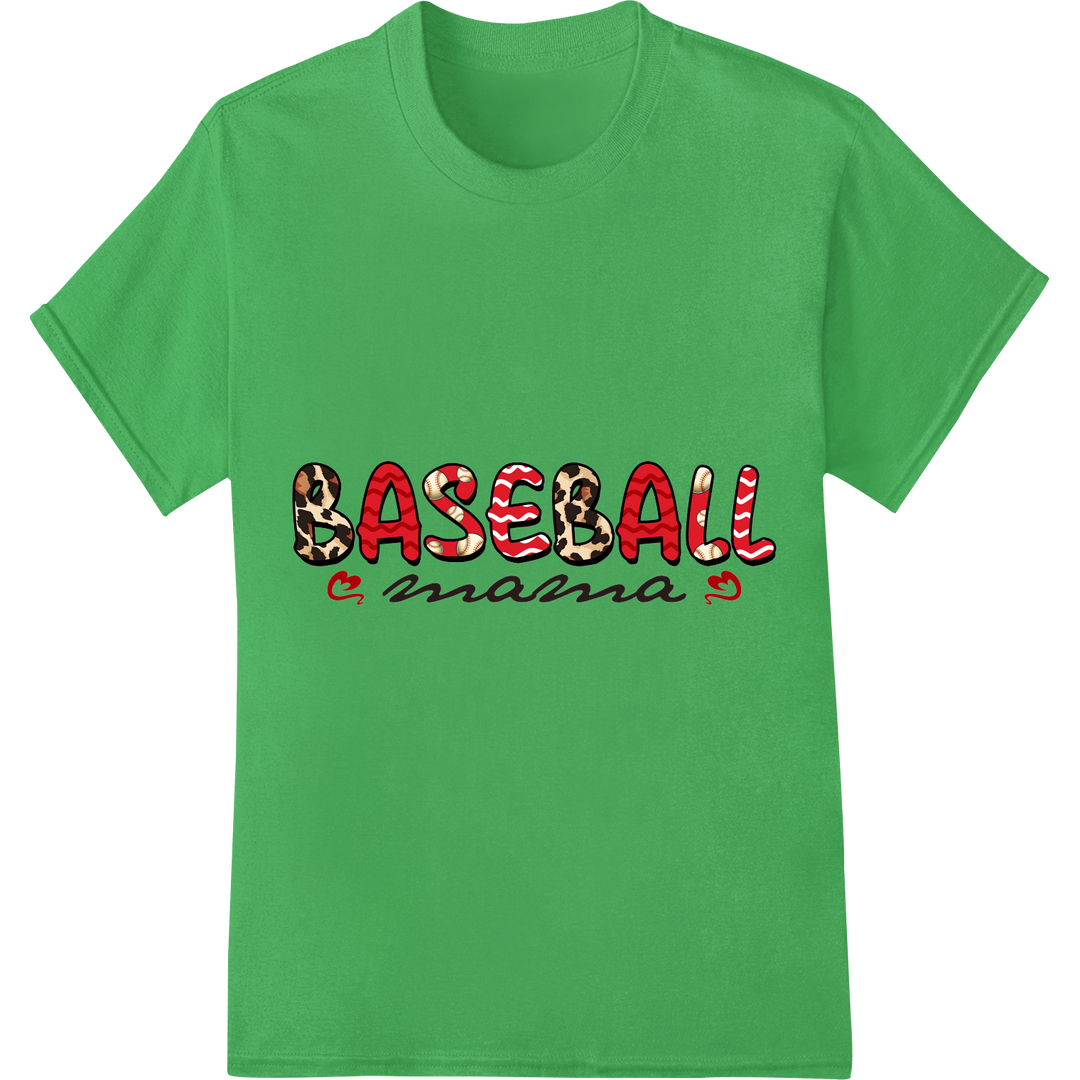 Fierce Baseball Mama Leopard Print | DTF Heat Transfer on green shirt - SUPERDTF-DTF Prints-DTF Transfers-Custom DTF Prints