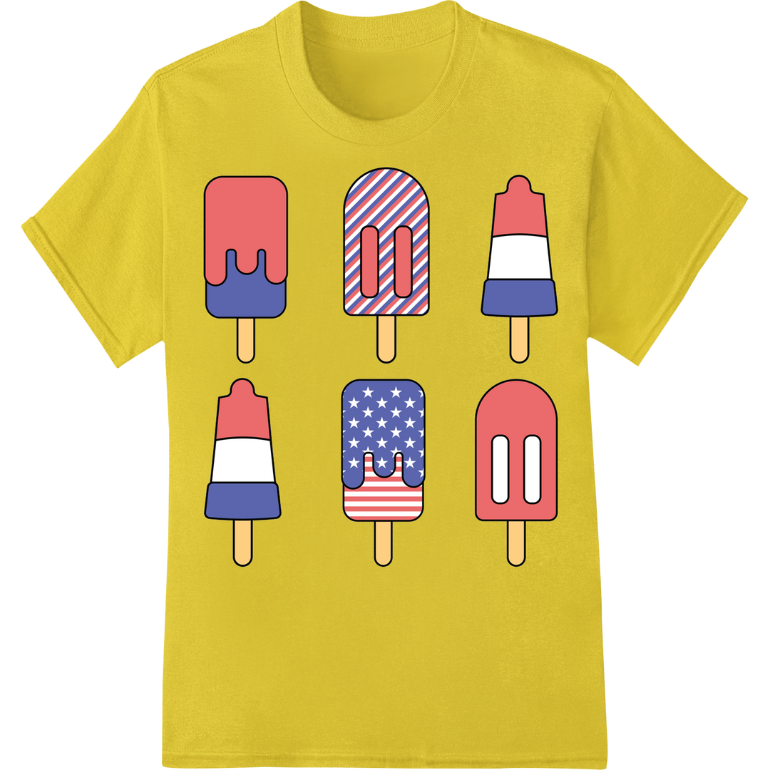 Patriotic Popsicles: Celebrate the 4th of July in Style! on yellow shirt - SUPERDTF-DTF Prints-DTF Transfers-Custom DTF Prints