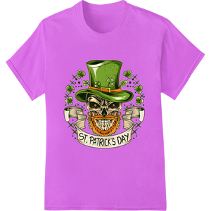 Vibrant garment printing print on Shamrock & Roll: Edgy St. Patrick's Day Skull Transfer