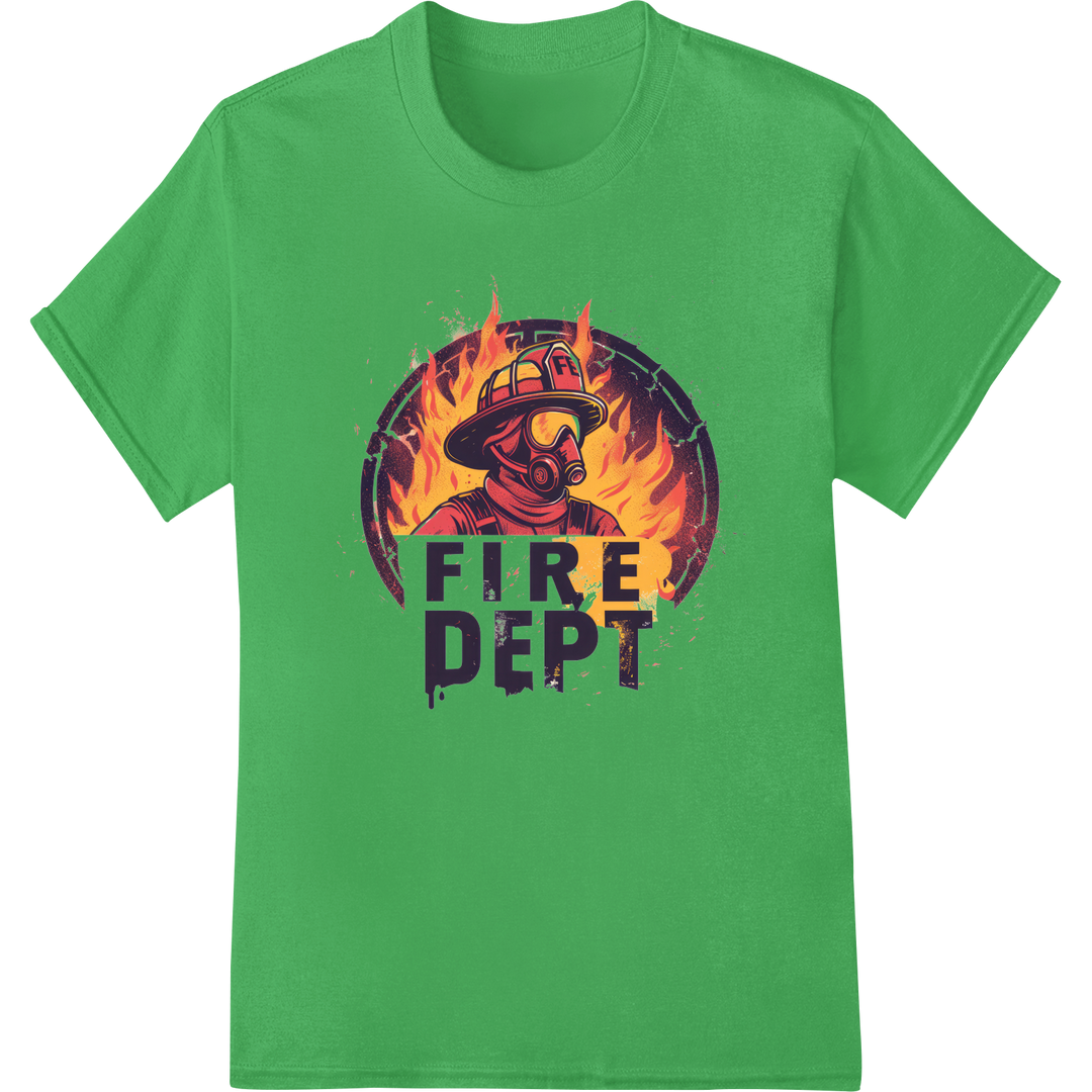 Fierce Firefighter Flames DTF Print Heat Transfer Design on green shirt - SUPERDTF-DTF Prints-DTF Transfers-Custom DTF Prints