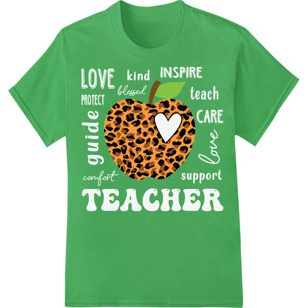 Teacher's Pet: Leopard Print Apple DTF Transfer | Teacher Gift on green shirt - SUPERDTF-DTF Prints-DTF Transfers-Custom DTF Prints