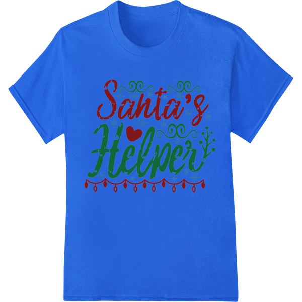 Festive 'Santa's Helper' Christmas Typography Design on blue shirt - SUPERDTF-DTF Prints-DTF Transfers-Custom DTF Prints