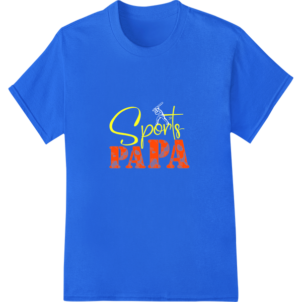 Sporty 'PAPA' DTF Print Heat Transfer: Baseball Dad Gift on blue shirt - SUPERDTF-DTF Prints-DTF Transfers-Custom DTF Prints