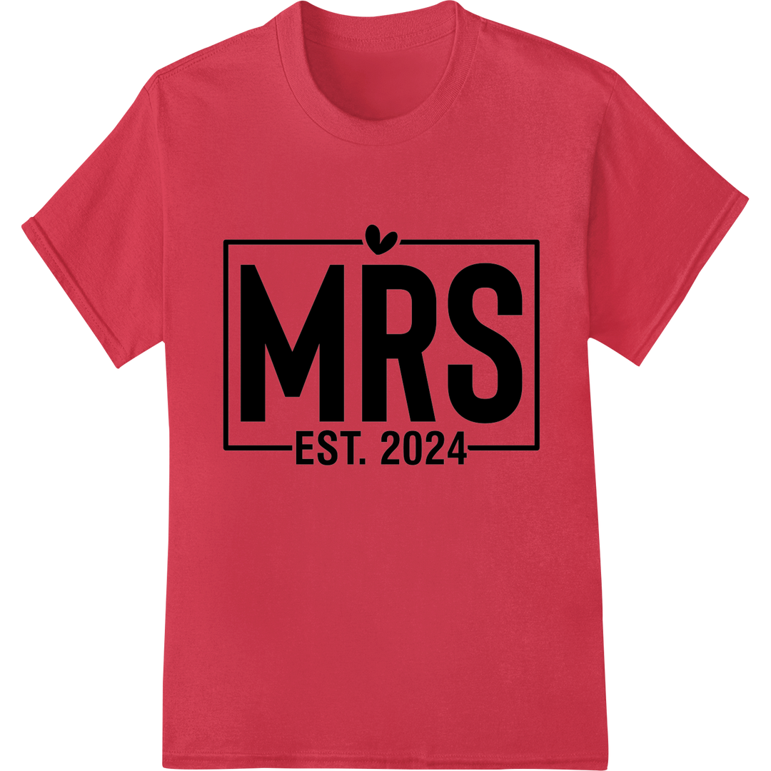 Bold 'MRS EST. 2024' DTF Print Heat Transfer for Wedding Gear on red shirt - SUPERDTF-DTF Prints-DTF Transfers-Custom DTF Prints