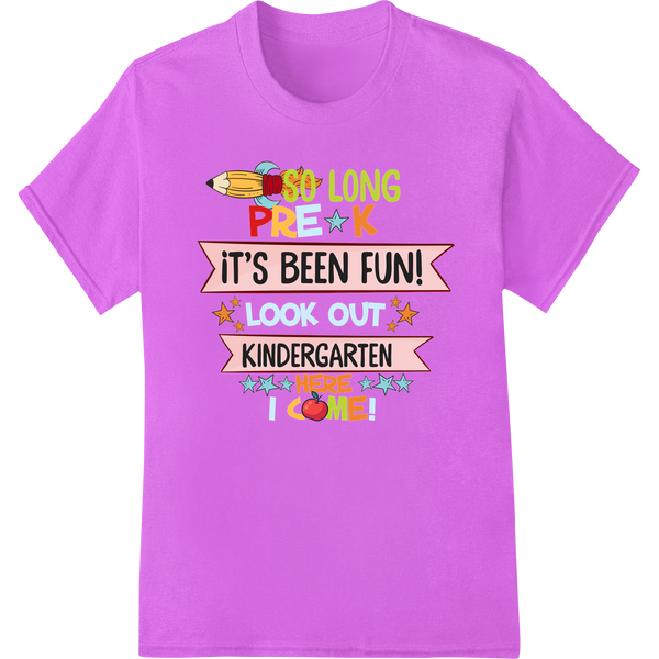 Look Out Kindergarten Here I Come! Colorful School DTF Print on purple shirt - SUPERDTF-DTF Prints-DTF Transfers-Custom DTF Prints