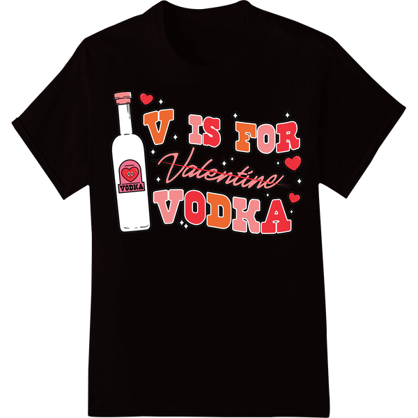 V is for VODKA: Cheeky Valentine's DTF Print Heat Transfer on black shirt - SUPERDTF-DTF Prints-DTF Transfers-Custom DTF Prints