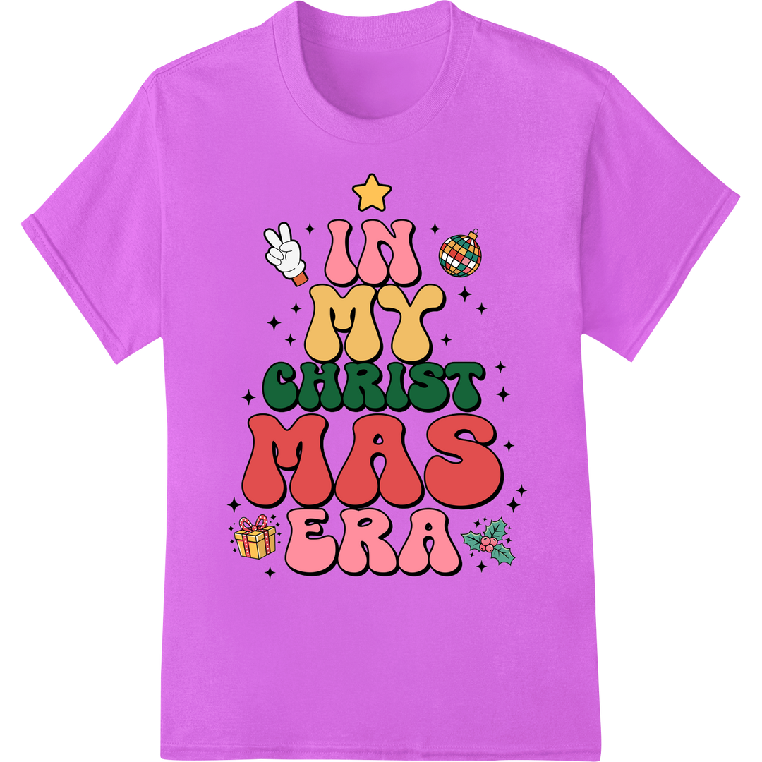 Festive 'In My Christmas Era' DTF Print Heat Transfer on purple shirt - SUPERDTF-DTF Prints-DTF Transfers-Custom DTF Prints