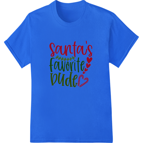 Santa's Favorite Dude - Playful Christmas DTF Transfer on blue shirt - SUPERDTF-DTF Prints-DTF Transfers-Custom DTF Prints