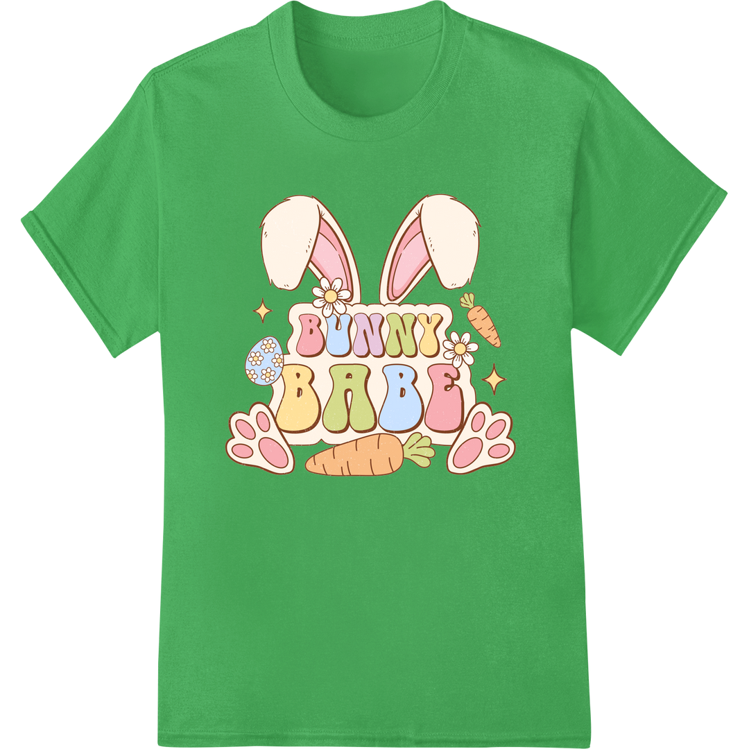 Vintage Easter Bunny Charm: Retro DTF Print Heat Transfer on green shirt - SUPERDTF-DTF Prints-DTF Transfers-Custom DTF Prints