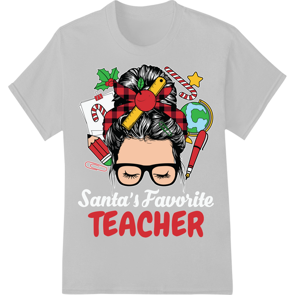 Festive Christmas Teacher Heat Transfer Print | School Gift on white shirt - SUPERDTF-DTF Prints-DTF Transfers-Custom DTF Prints