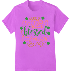 Vibrant durable print transfers print on Chosen Blessed Forgiven St. Patrick's Day Heat Transfer