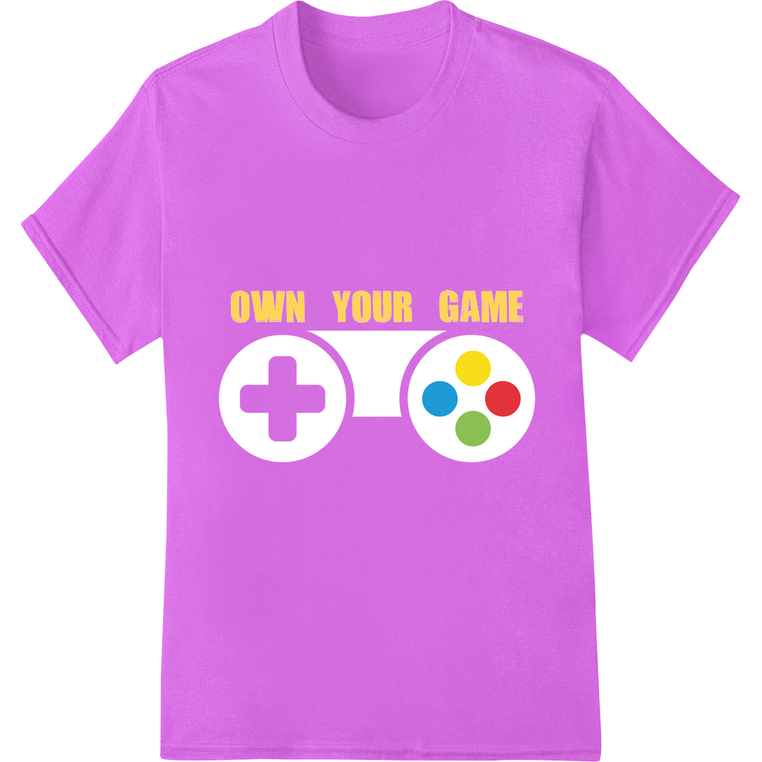 Retro Gaming Motivation: Own Your Game DTF Print Transfer on purple shirt - SUPERDTF-DTF Prints-DTF Transfers-Custom DTF Prints