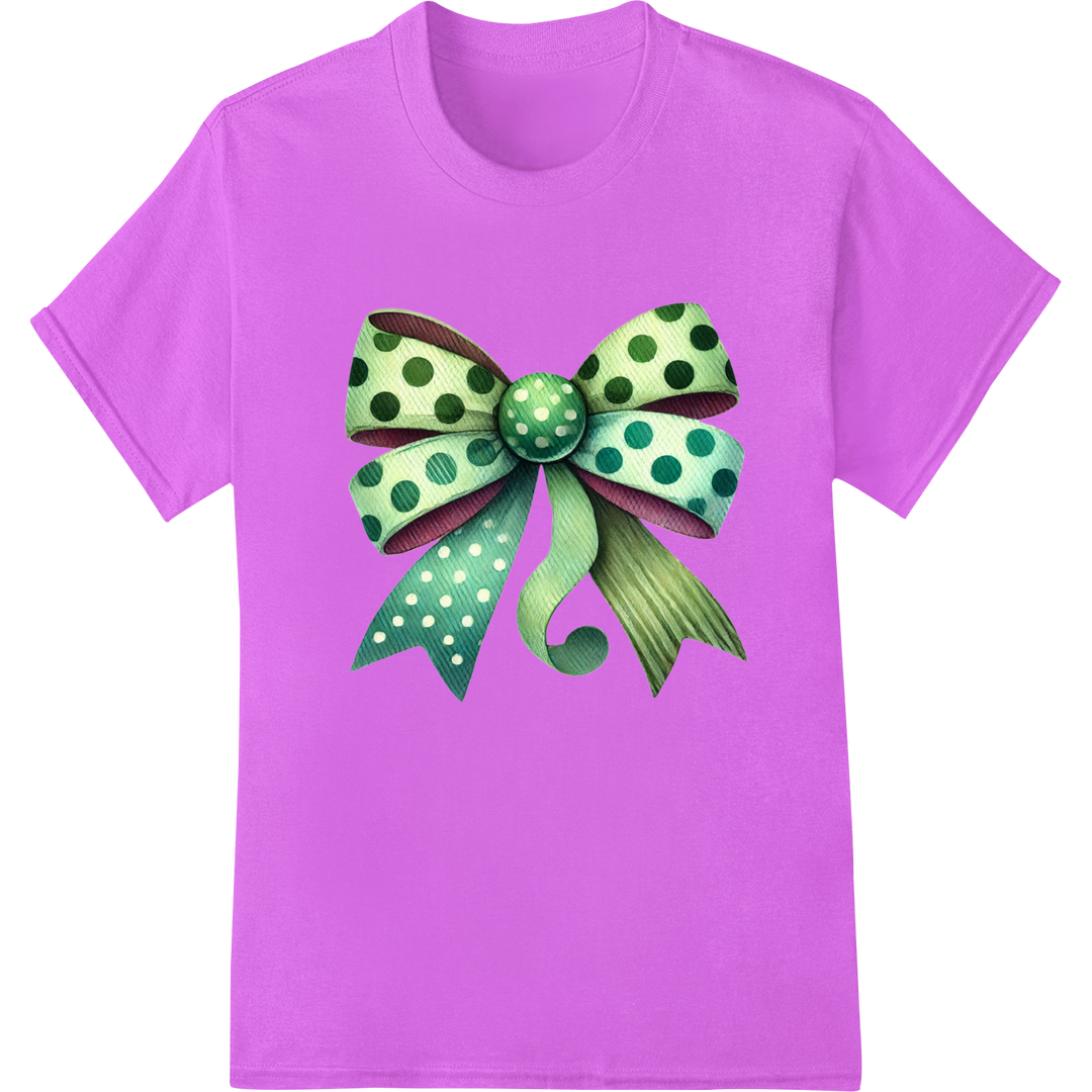 Lucky Charm: St. Patrick's Green Polka Dot Bow DTF Print on purple shirt - SUPERDTF-DTF Prints-DTF Transfers-Custom DTF Prints