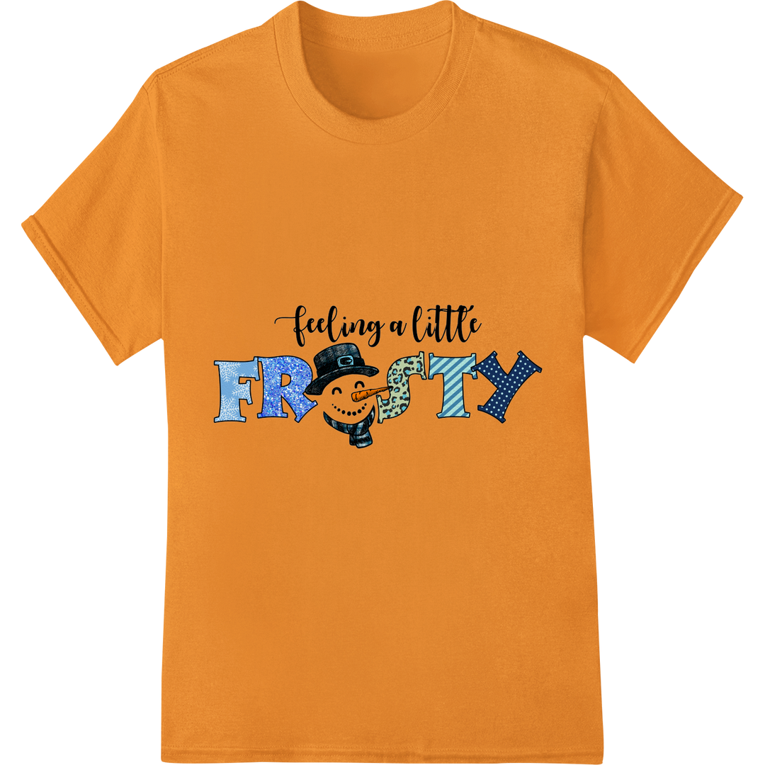 Feeling Frosty: Playful Snowman DTF Print Heat Transfer on orange shirt - SUPERDTF-DTF Prints-DTF Transfers-Custom DTF Prints