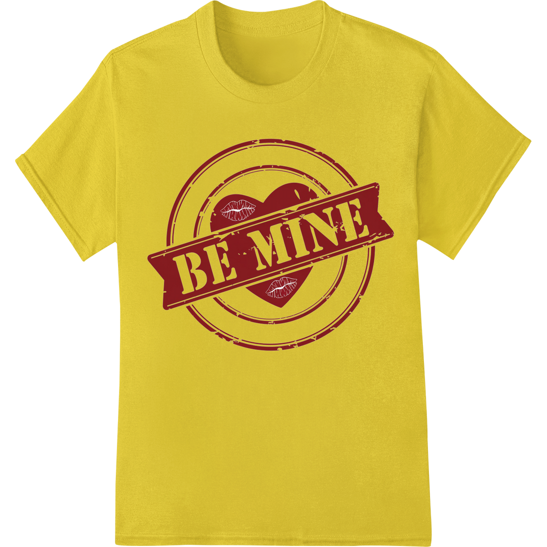 Vintage 'Be Mine' Valentine's Day DTF Print Heat Transfer on yellow shirt - SUPERDTF-DTF Prints-DTF Transfers-Custom DTF Prints