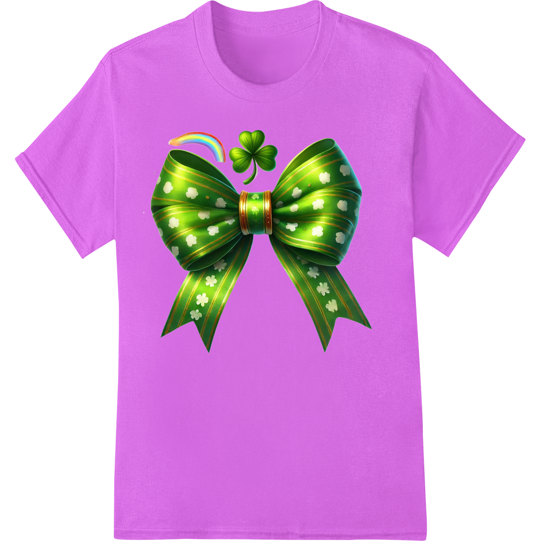 Charming Shamrock Bow DTF Print for St. Patrick's Day Style on purple shirt - SUPERDTF-DTF Prints-DTF Transfers-Custom DTF Prints