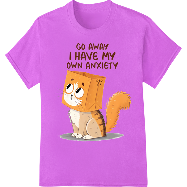 Anxious Cat Humor DTF Print | Funny Animal Shirt Design on purple shirt - SUPERDTF-DTF Prints-DTF Transfers-Custom DTF Prints