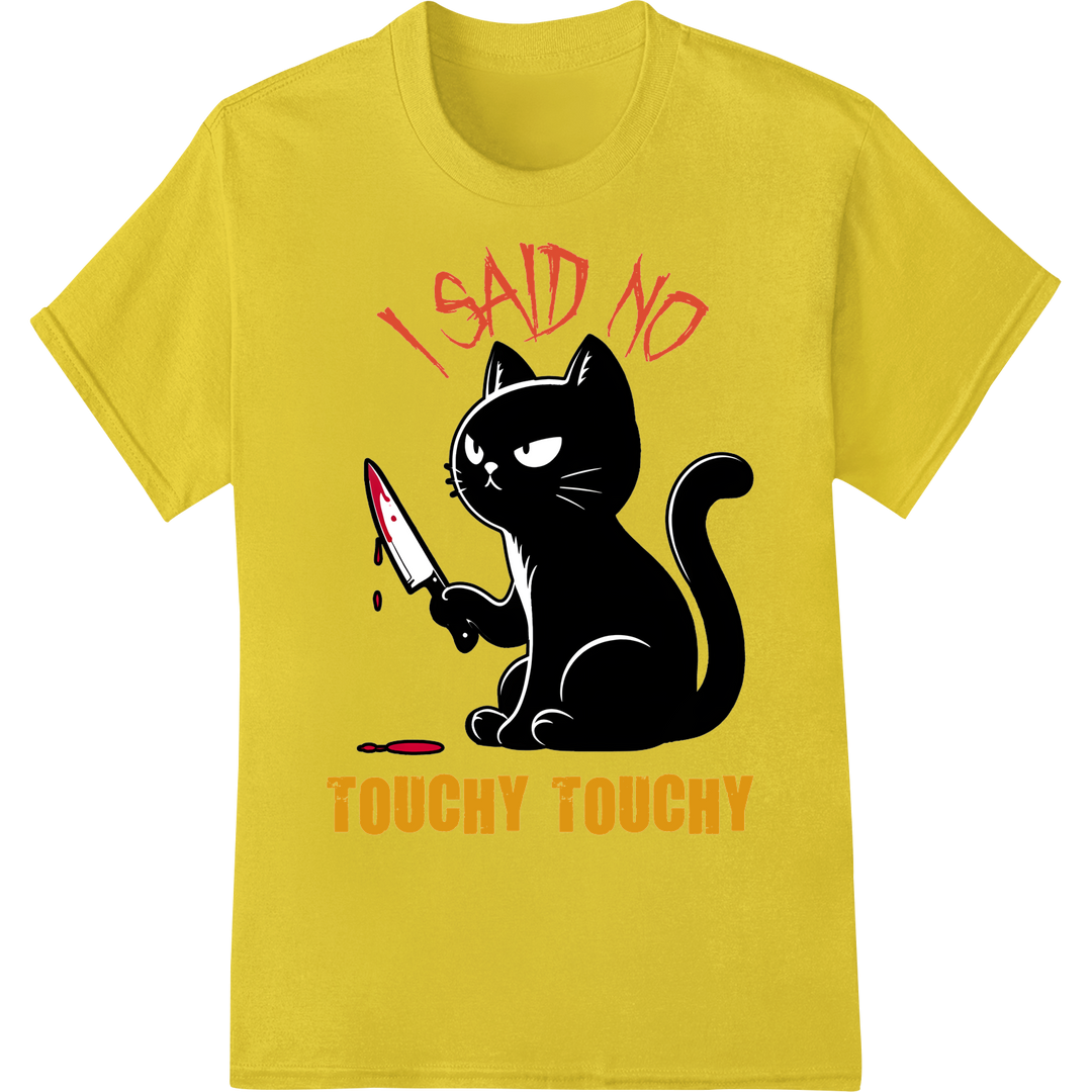 Fierce Cat Says NO | Edgy DTF Print Heat Transfer on yellow shirt - SUPERDTF-DTF Prints-DTF Transfers-Custom DTF Prints