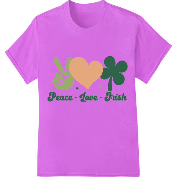 Peace Love Irish: Charming St. Patrick's Day DTF Print on purple shirt - SUPERDTF-DTF Prints-DTF Transfers-Custom DTF Prints