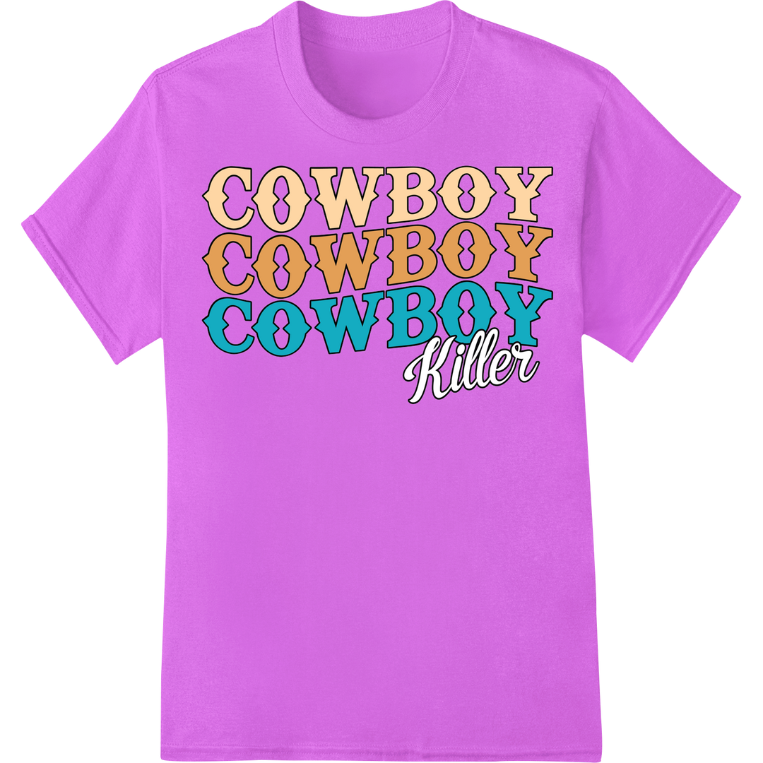 Retro 'Cowboy Killer' Western Typography DTF Heat Transfer on purple shirt - SUPERDTF-DTF Prints-DTF Transfers-Custom DTF Prints