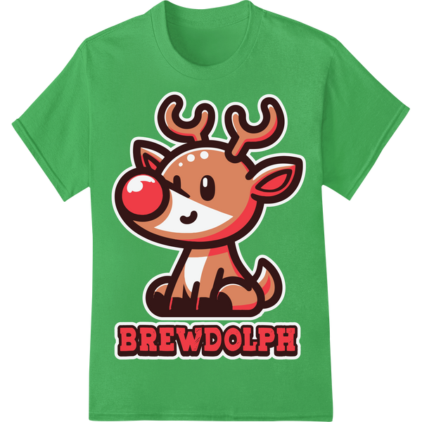 Cheers to a Brewtiful Christmas with this Funny Brewdolph DTF Print on green shirt - SUPERDTF-DTF Prints-DTF Transfers-Custom DTF Prints