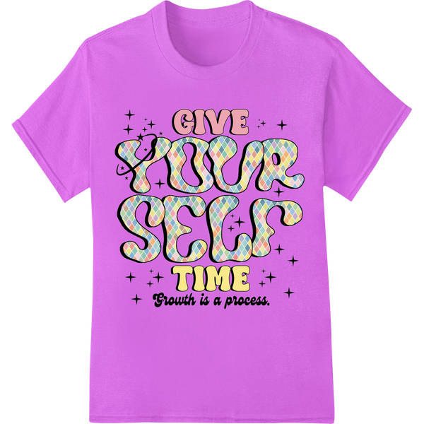 Retro Inspiration: 'Give Yourself Time' DTF Print Transfer on purple shirt - SUPERDTF-DTF Prints-DTF Transfers-Custom DTF Prints