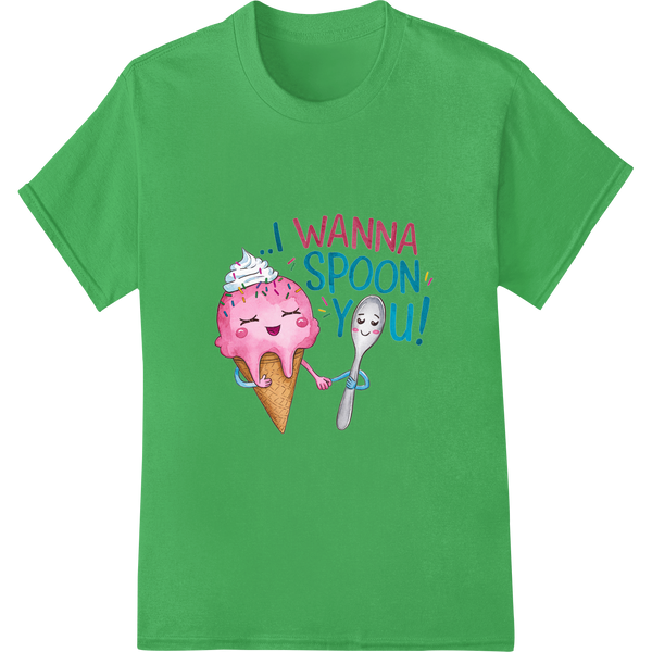 Adorable 'I WANNA SPOON YOU!' Ice Cream Pun DTF Print on green shirt - SUPERDTF-DTF Prints-DTF Transfers-Custom DTF Prints