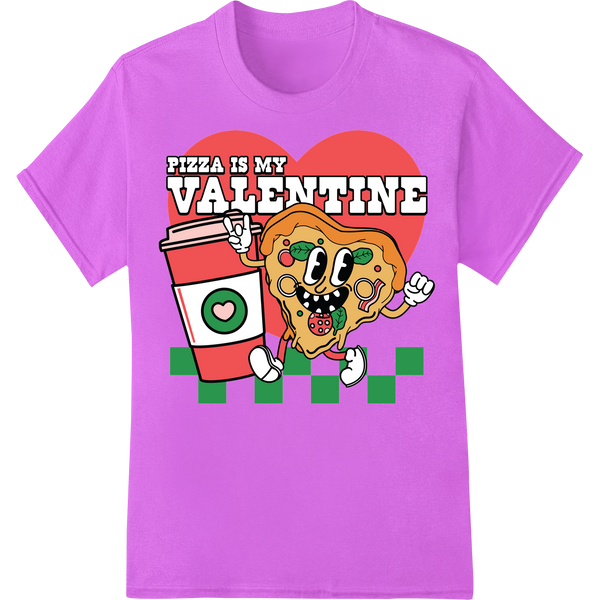 Adorable 'Pizza is My Valentine' Cartoon DTF Print Transfer on purple shirt - SUPERDTF-DTF Prints-DTF Transfers-Custom DTF Prints