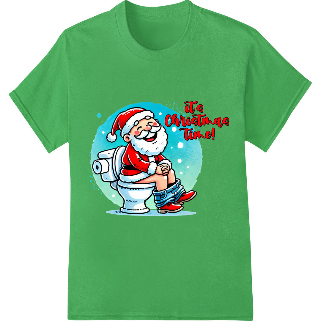 Mischievous Santa: Hilarious Holiday DTF Print on green shirt - SUPERDTF-DTF Prints-DTF Transfers-Custom DTF Prints