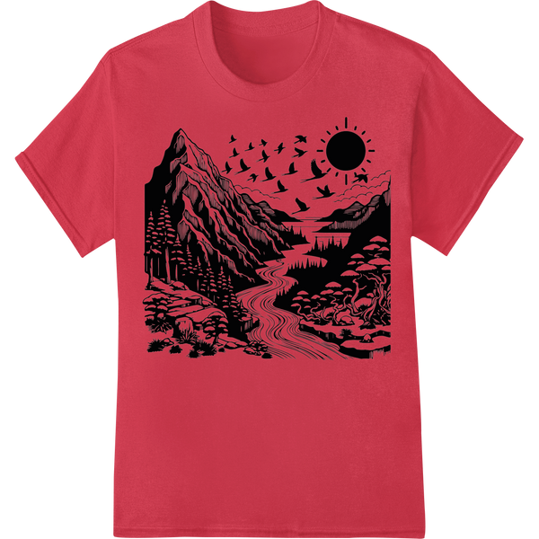 Majestic Mountain Wilderness DTF Print Heat Transfer on red shirt - SUPERDTF-DTF Prints-DTF Transfers-Custom DTF Prints