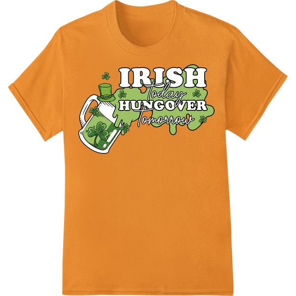 Witty Irish Shamrock DTF Print for St. Patrick's Day Gear on orange shirt - SUPERDTF-DTF Prints-DTF Transfers-Custom DTF Prints